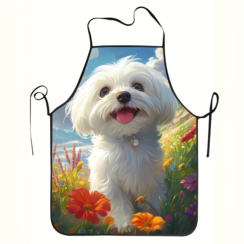 Home Cooking Dog Food - 1pc Cute White Maltese Dog Apron